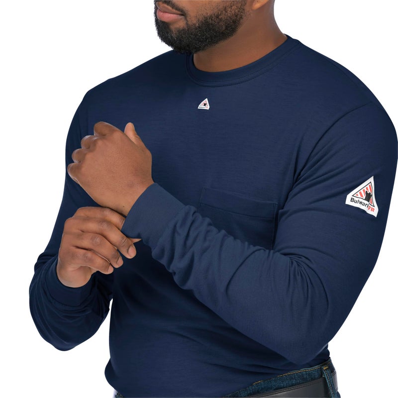 Bulwark FR Mens Lightweight Long Sleeve T-shirt, Navy, Medium US - Image 4